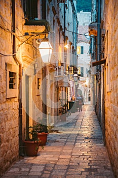 Historic town of Dubrovnik at twilight, Dalmatia, Croatia