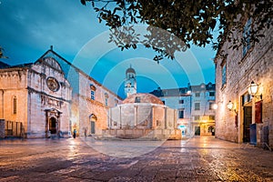 Historic town of Dubrovnik at twilight, Dalmatia, Croatia