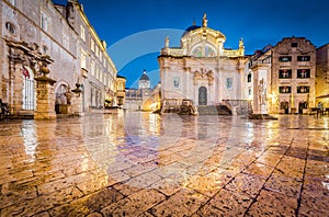 Historic town of Dubrovnik at twilight, Dalmatia, Croatia