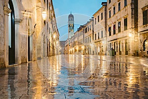 Historic town of Dubrovnik at twilight, Dalmatia, Croatia