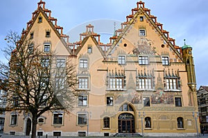 Historic Town Hall with beautiful paintings of Ulm on Romantic Road in South Germany