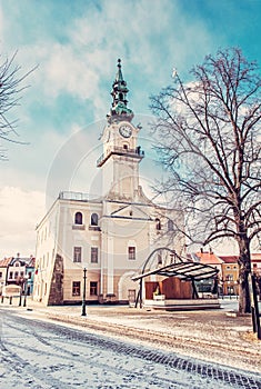 Historic town hall in main square, Kezmarok, Slovakia, beauty filter
