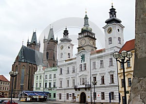 Historic Town Hall with two clock towers, Hradec Kralove