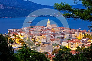 Historic town of Korcula evening view from above