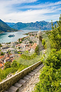 Historic town of Kotor with Bay of Kotor in summer, Montenegro