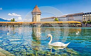 Historic town of Lucerne with famous Chapel Bridge, Canton of Lu photo