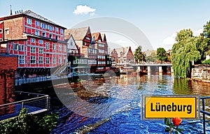 Historic town of Lueneburg on the river Illmenau, Germany