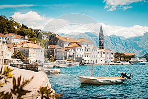 Historic town of Perast at Bay of Kotor in summer, Montenegro