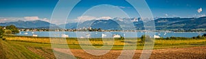 Historic town Rapperswil with ZÃ¼richsee at sunset, St. Gallen, Switzerland