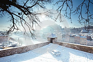 Historic town of Salzburg in winter, Salzburger Land, Austria