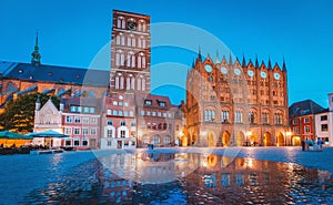 Historic town of Stralsund at twilight, Mecklenburg-Vorpommern, Germany