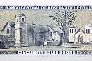 Historic town of Tinta from old Peruvian money photo