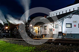 Historic Train Depot + Long Exposure Night View of Antique Shay Steam Locomotives - Cass Railroad - West Virginia