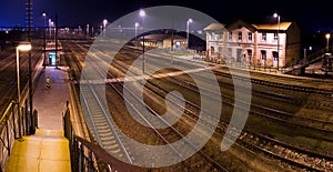 Historic train station, at night