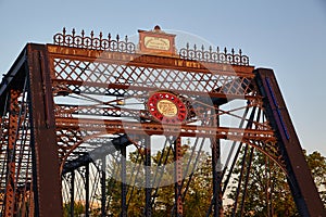 Historic Truss Bridge Ornate Metalwork in Golden Hour Glow, Fort Wayne, Indiana