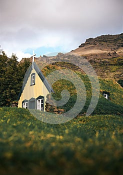 Turf Church in icelandic village of Hof, Iceland photo