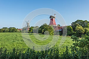 The historic Twin Mills in Greetsiel, East Frisia, Germany