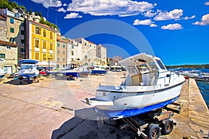 Historic UNESCO town of Sibenik old harbor and waterfront view