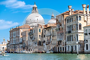 Historic Venetian Palaces Along the Grand Canal Under Blue Skies