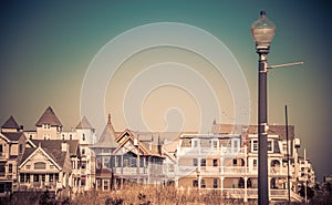 Historic Victorian Homes in Ocean Grove, NJ, on a sunny winter day