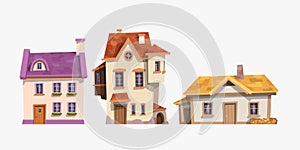 historic vintage houses in set cartoon style