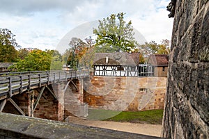 Historic wall and building of the Nuremberg castle, Bavaria, Germany