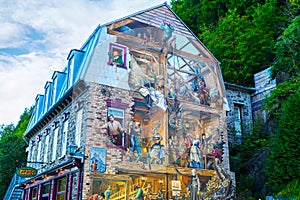 Historic Wall Mural Scene in Old Quebec City, Canada