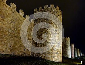 Historic walls of Avila at night, Castilla y Leon, Spain