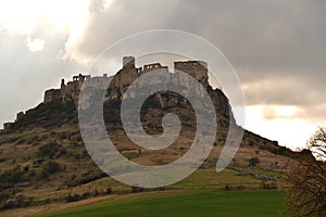 Walls of the ruin of a historic castle in the countryside Spis Slovakia