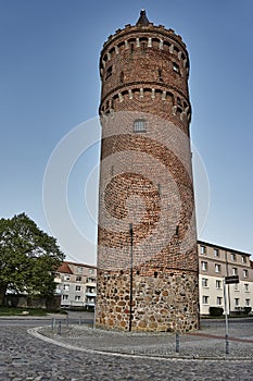 The historic water tower in the city Friedland