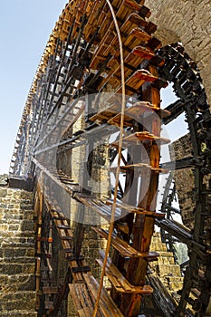 Historic water wheels called as Norias in the Syrian city of Hama photo