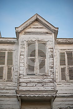 Historic Weathered White Wooden Facade