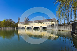 Historic weir at the river Isar in Munich