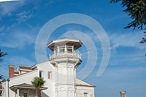 Historic White Mansion with Elegant Observation Tower