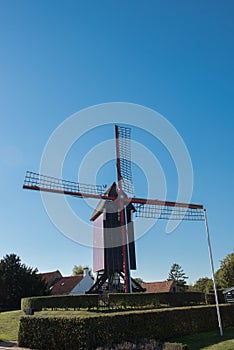 Historic windmill without covering in Sluis, Holland