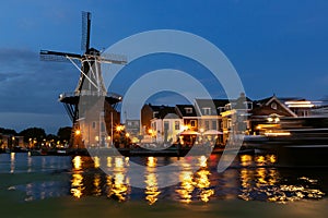 Historic Windmill de Adriaan in the old city centre of Haarlem, Netherlands