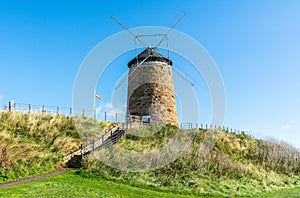 Historic windmill in St Monans fishing village in the East Neuk of Fife in Scotland