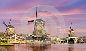 Historic windmills of Zaanse Schans at Amsterdam, Netherlands