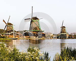 Historic windmills of Zaanse Schans at Amsterdam, Netherlands