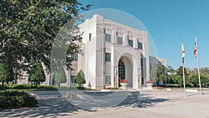 Historic Winter Garden City Hall in Florida. A white three story building made of stone