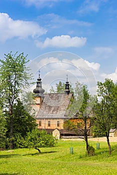 Historic wooden church in the park in Nowy Sacz