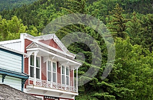 Historic wooden home and balcony in Alaska town of Skagway