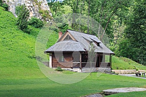 Historic wooden house in the village of Bran. Transylvania. Romania