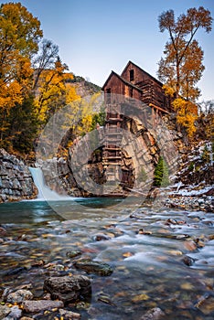 Historic wooden powerhouse called the Crystal Mill in Colorado photo