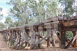 An historic wooden railway trestle bridge near Muckleford, Australia