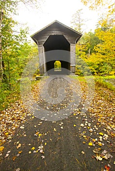 Historic Wright\'s Bridge on a rail trail in New Hampshire