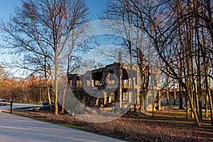 Historic WW2 barracks on the Westerplatte Peninsula on the Baltic Sea, Poland