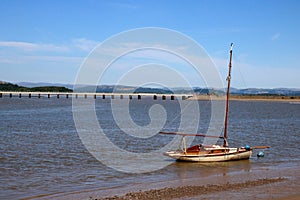 Historic yacht River Kent Arnside viaduct Cumbria