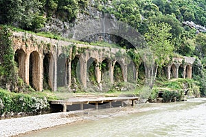 Historical 17-arches Roman aqueduct in Nahr el Kalb, Lebanon