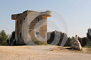 Historical 1946 Water Tower and Security House at the old place of Kibbutz Beeri, Southern Israel. Border with Gaza